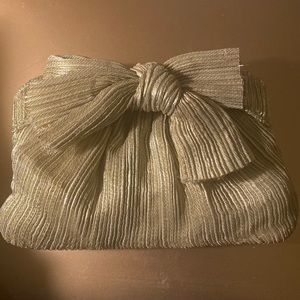 Loeffler Randall Rochelle Bow Pleated Clutch in Gold Metallic